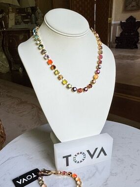 TOVA Multicolor Crystal Tennis Necklace - Elegant Rainbow Sparkle.